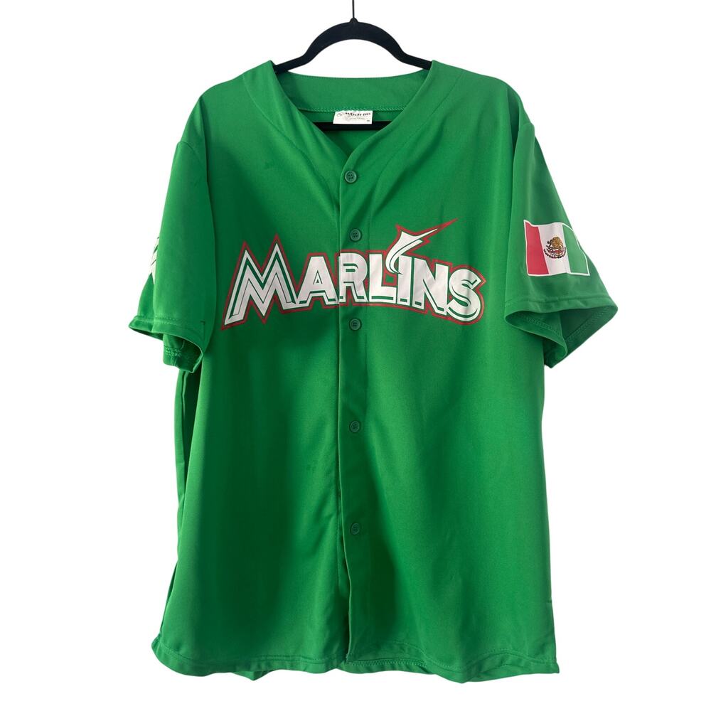 Miami Marlins stunning green jersey with Mexican flag mint condition Sz XL